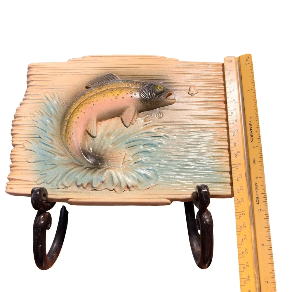 Vintage Orn-A-Craft Jumping Trout Fish 3D Relief Wall Plaque Rustic Cabin Decor